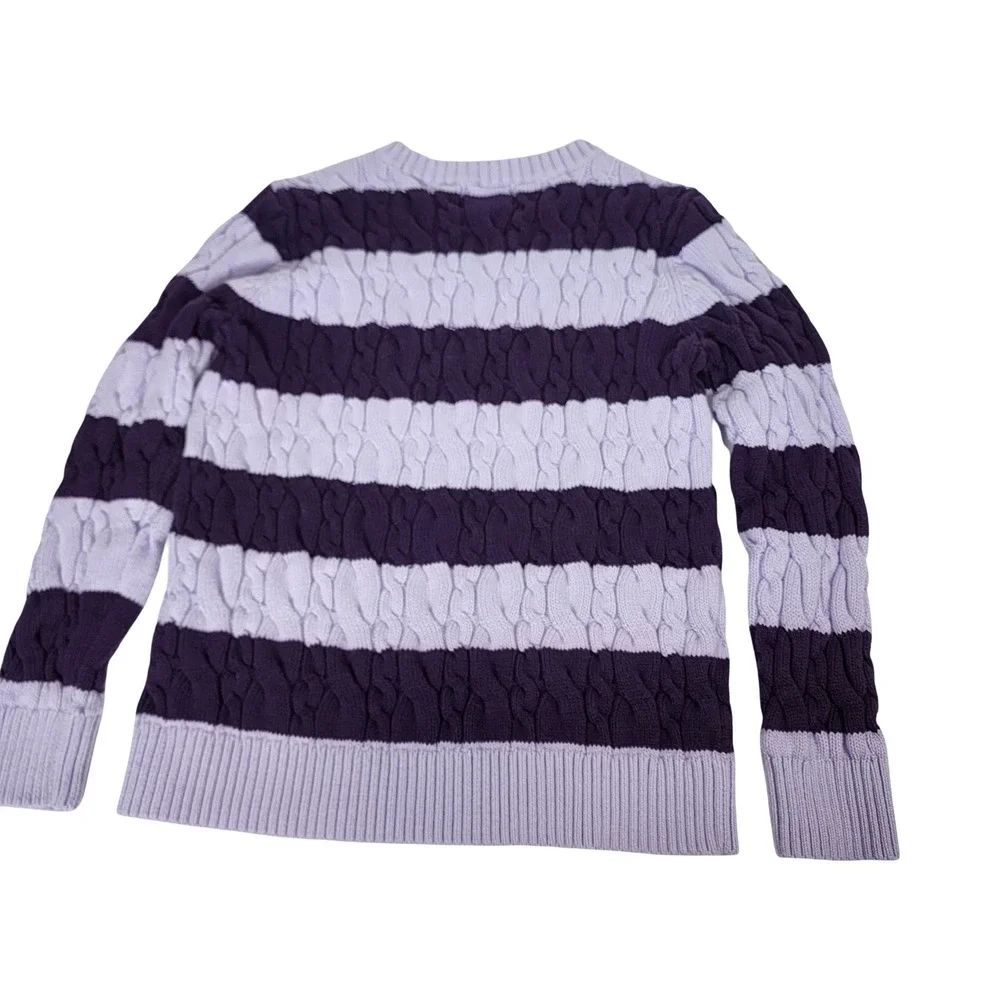 Lands End Drifter Purple Striped Cable Knit Cotton Sweater Womens Medium 10-12‎